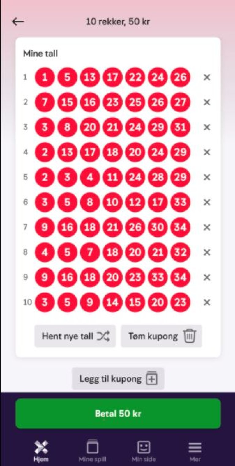 Skjermbilde som viser hvordan man kan levere flere kuponger i appen
